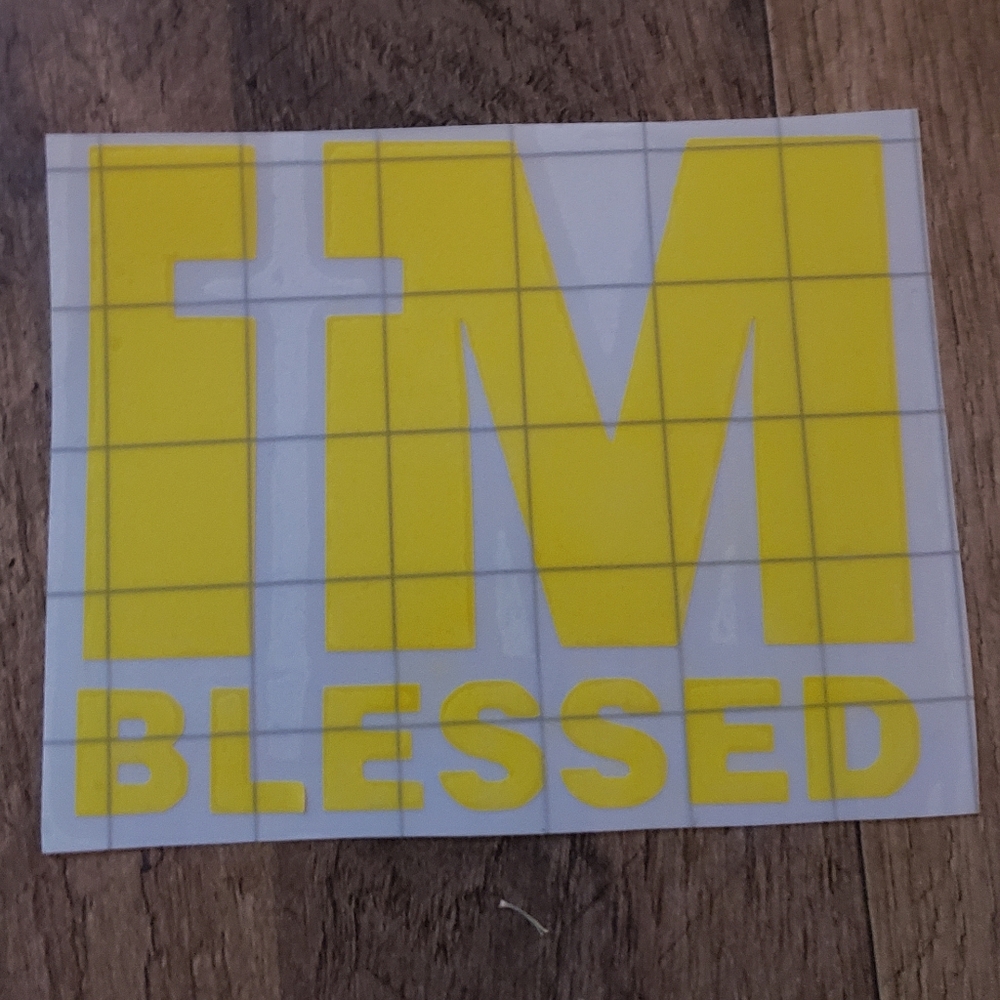 Yellow. I'm blessed. Car decal